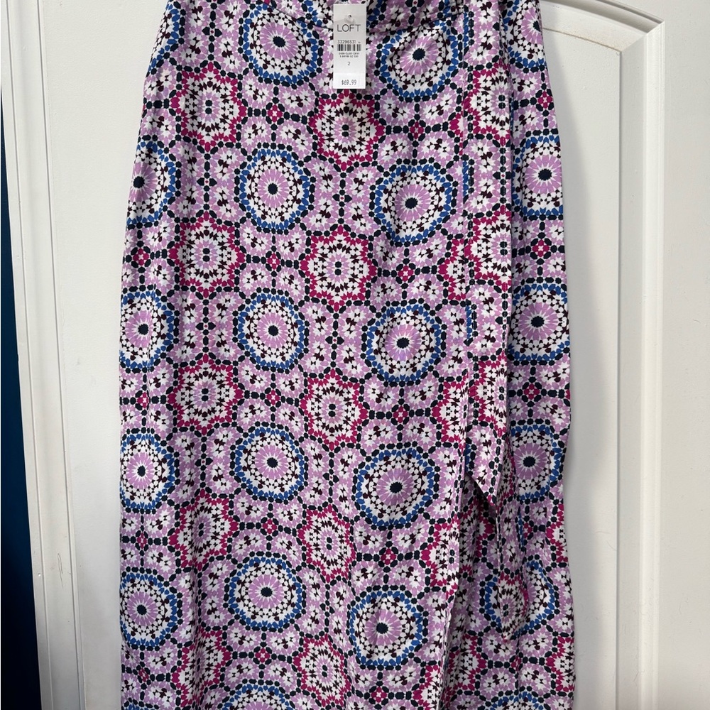 LOFT Women's Maxi Skirt - Pink and Blue Pattern